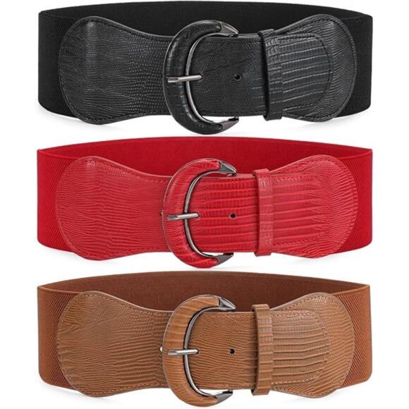 Womens Wide Elastic Waist Belt Vintage Stretch Stretchy Waistband Dress 3 Pack